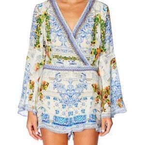Floral Blue and White Romper Come as you are bell sleeves